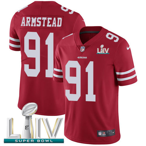 San Francisco 49ers Nike #91 Arik Armstead Red Super Bowl LIV 2020 Team Color Men Stitched NFL Vapor Untouchable Limited Jersey
